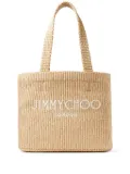 Jimmy Choo medium logo-embroidered beach bag - Neutrals