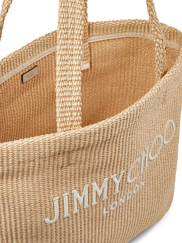美品　JIMMY CHOO　かごバッグ Jimmy Choo logo-embroidered Raffia Beach Bag | Neutrals | FARFETCH