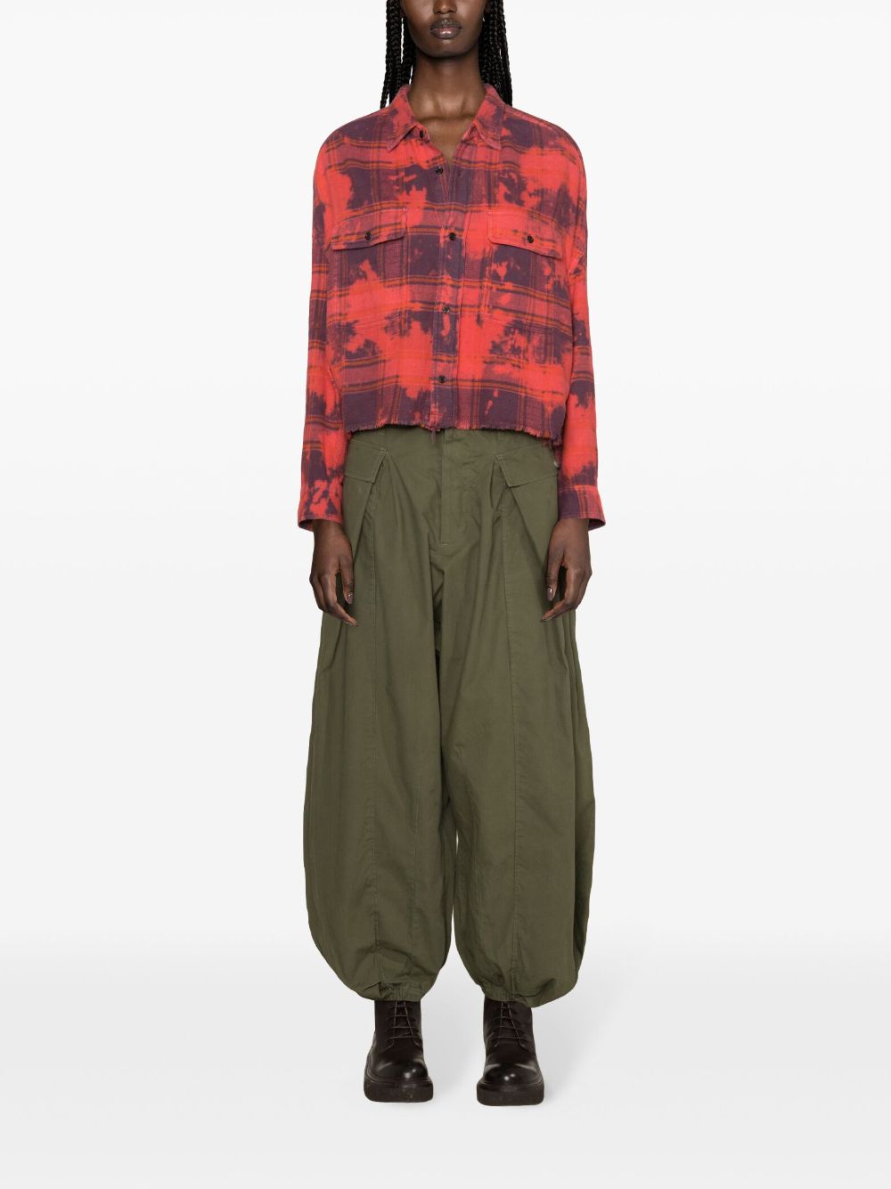 Shop R13 Plaid-check Cropped Shirt In Red