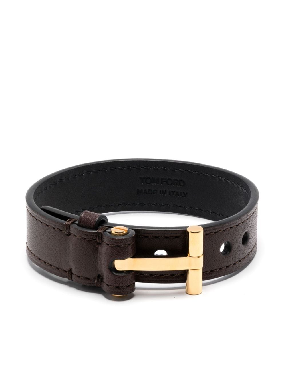 Shop Tom Ford T-fastening Leather Bracelet In Gold