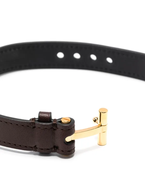 【関税＆送料込み】Tom Ford Black Calfskin Bracelet TOM FORD T-plaque Leather Bracelet | Black | FARFETCH