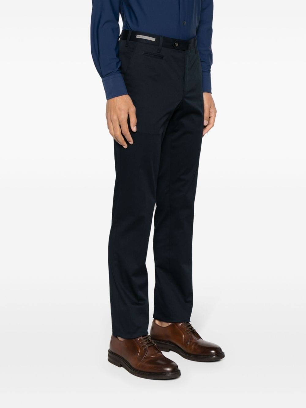 Shop Corneliani Slim-fit Cotton Trousers In Blue