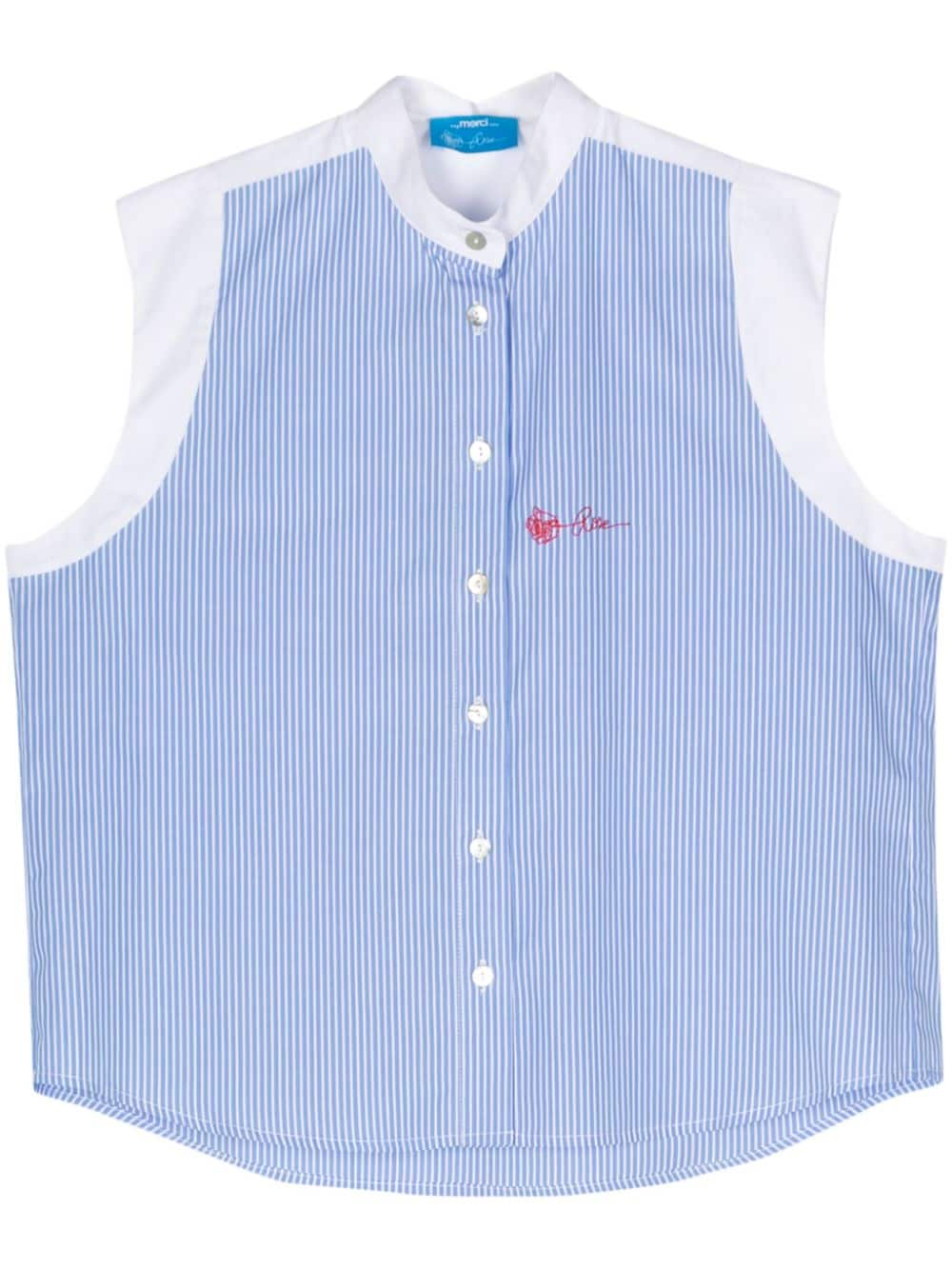 Merci Embroidered-motif Striped Shirt In Blue