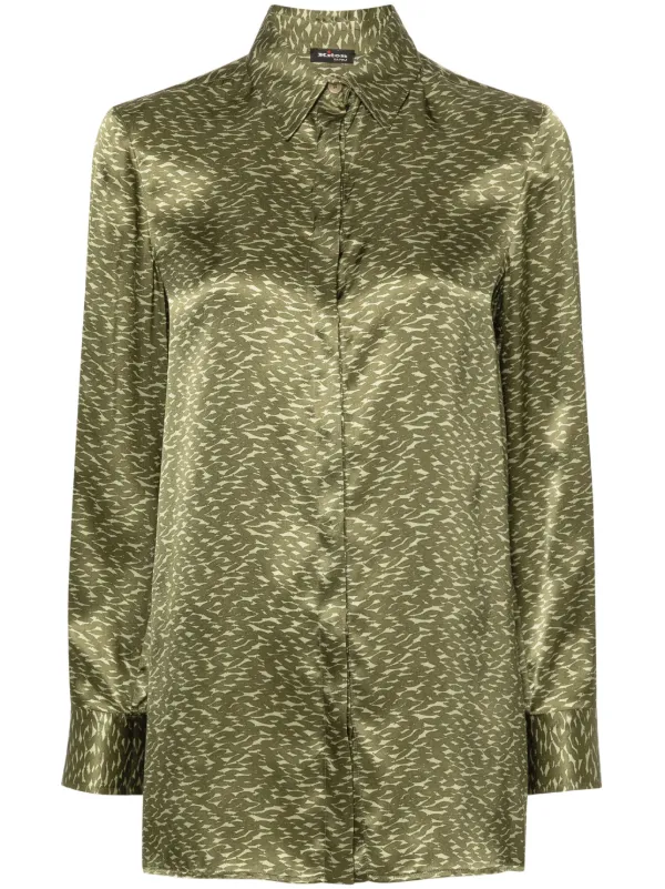 Kiton Abstract-print Silk Shirt in Green