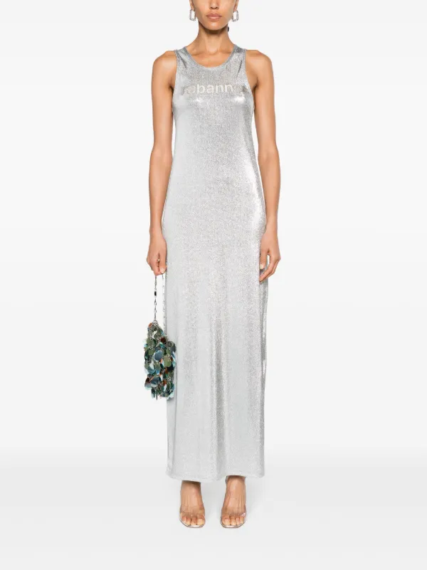 rabanne metallic dress Rabanne Metallic-finish Sleeveless Maxi Dress