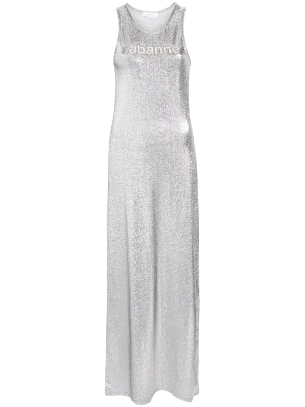 rabanne metallic dress Rabanne Metallic-finish Sleeveless Maxi Dress
