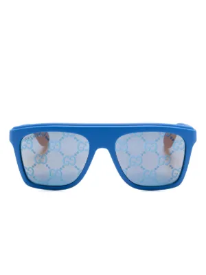 Gucci Eyewear logo-print square-frame Sunglasses | Blue | FARFETCH