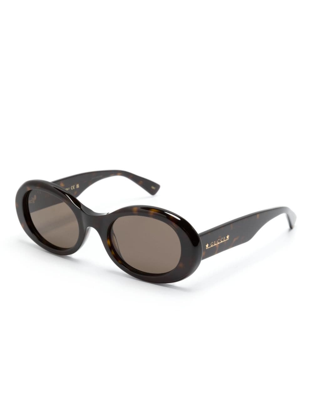 Shop Gucci Tortoiseshell Oval-frame Sunglasses In Brown