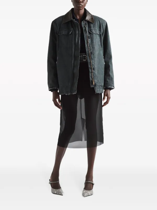 Prada semi-sheer Midi Pencil Skirt | Black | FARFETCH
