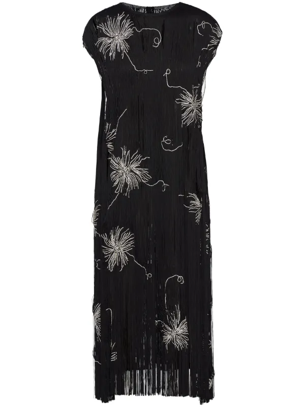 Prada Fringed Embroidered Dress | Black | FARFETCH RO