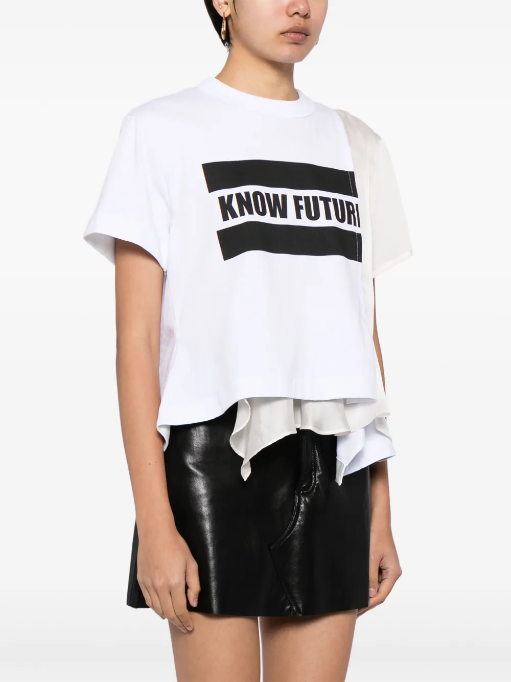 Shop Sacai Slogan-print Panelled Cotton T-shirt In White