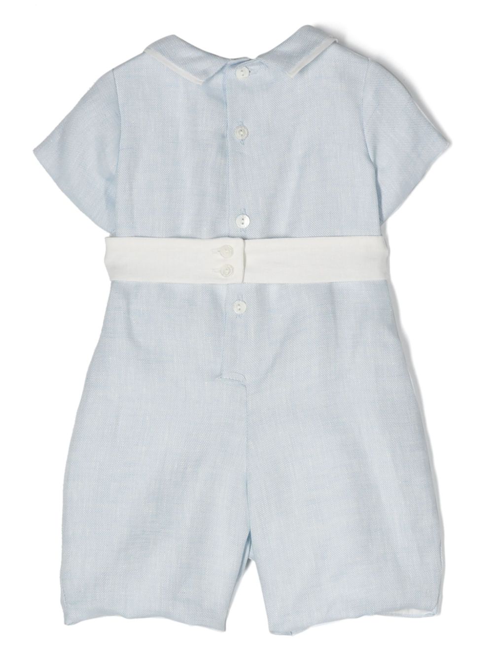 Shop La Stupenderia Rounded-collar Linen Romper In Blue