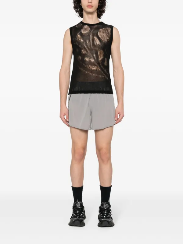 checked running shorts