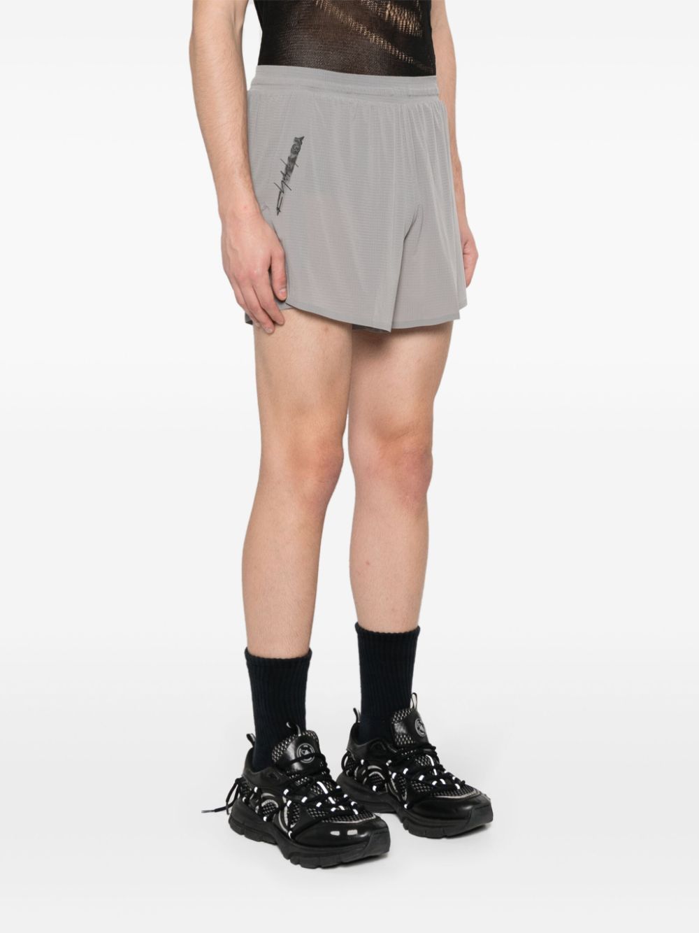 Shop Y-3 Checked Running Shorts In Grey