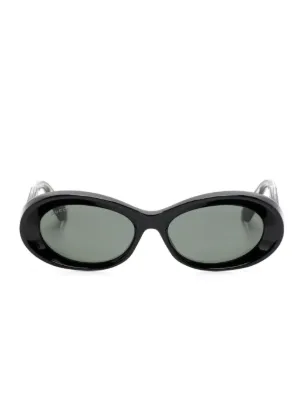 Gucci Eyewear Óculos De Sol Oval | Preto | FARFETCH BR