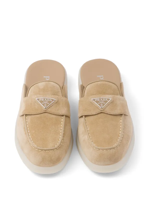 Prada Suede Leather Mules | Neutrals | FARFETCH