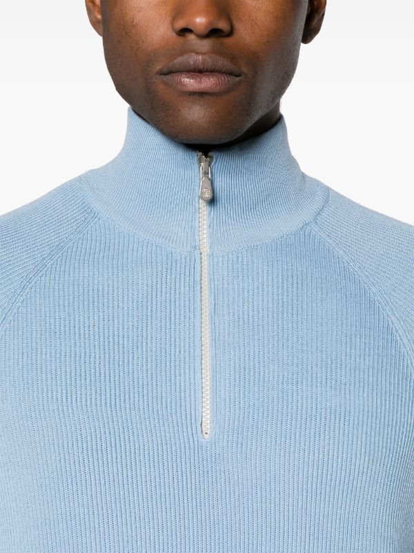 Brunello Cucinelli ribbed-knit polo jumper - Blue