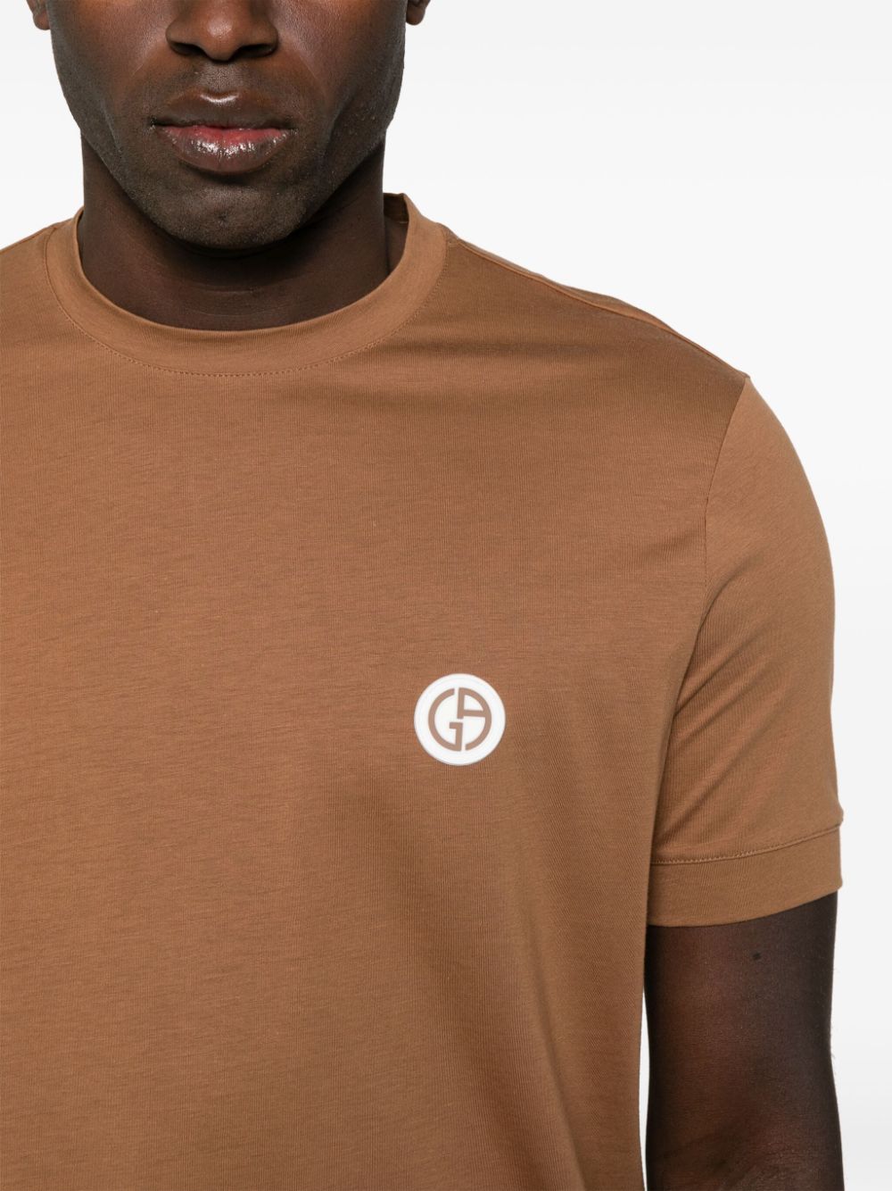 Shop Giorgio Armani Rubberised-logo Cotton T-shirt In Braun