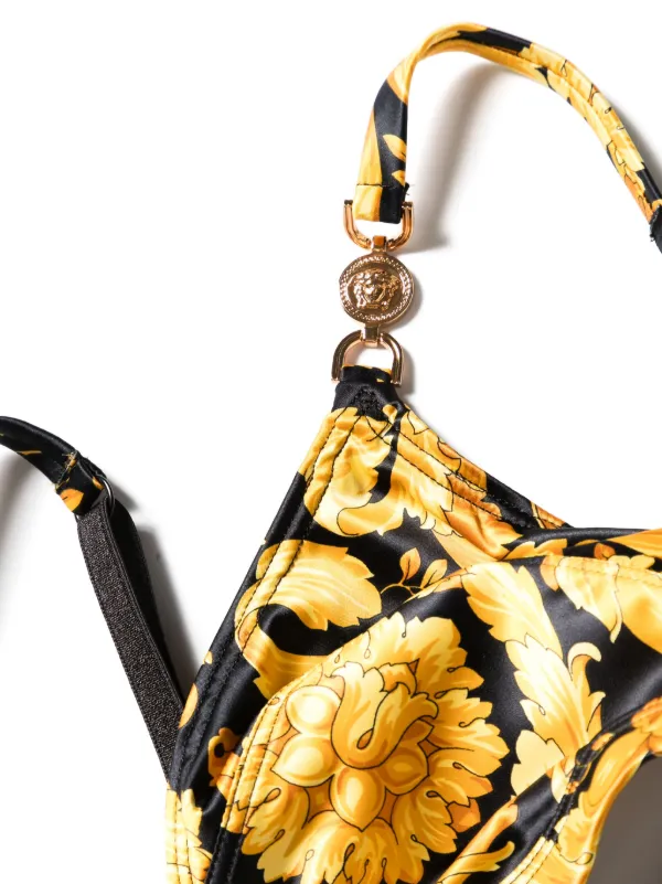 【関税＆送料込み】Versace Baroque-Print Medusa-Motif Bra C Versace Barocco-print Medusa-motif Bra | Yellow | FARFETCH
