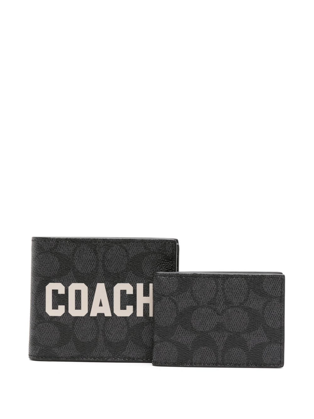 Coach Monogram Bi-fold Leather Wallet In Grey