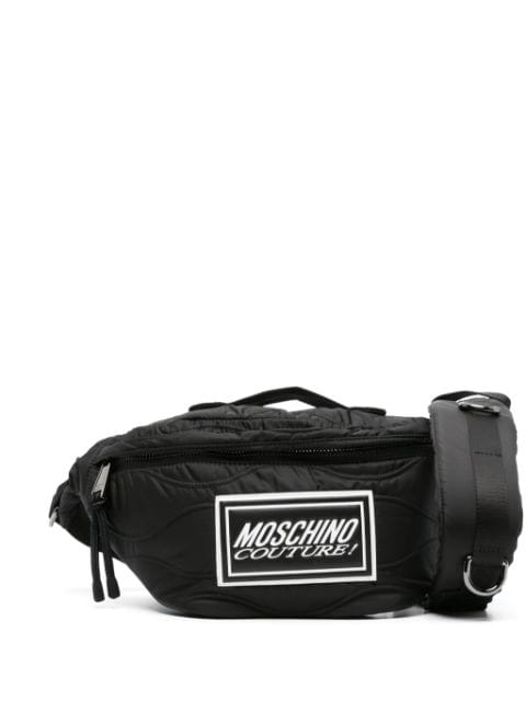 Moschino logo-patch quilted messenger bag