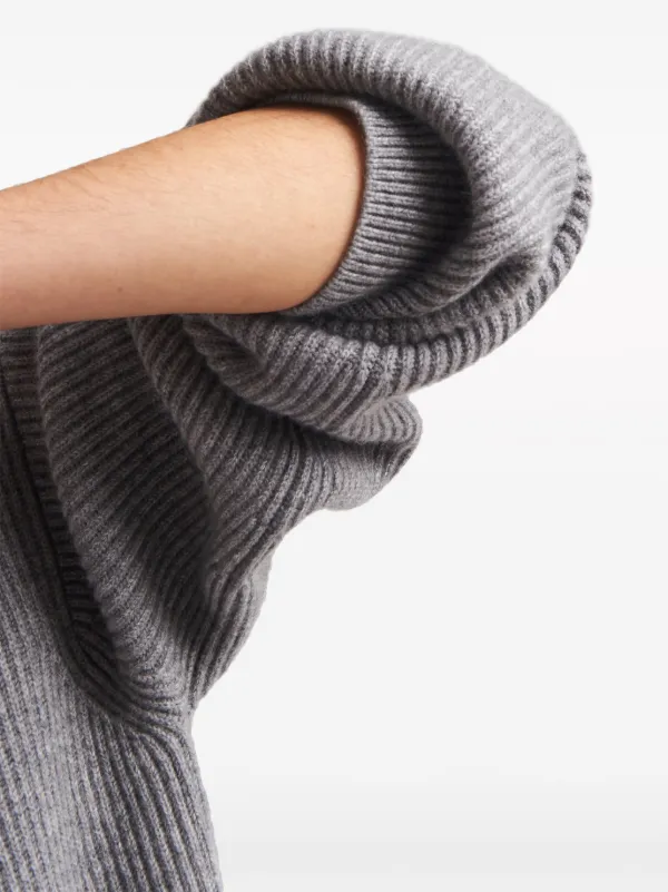 Prada ribbed-knit Cashmere Hoodie | Grey | FARFETCH
