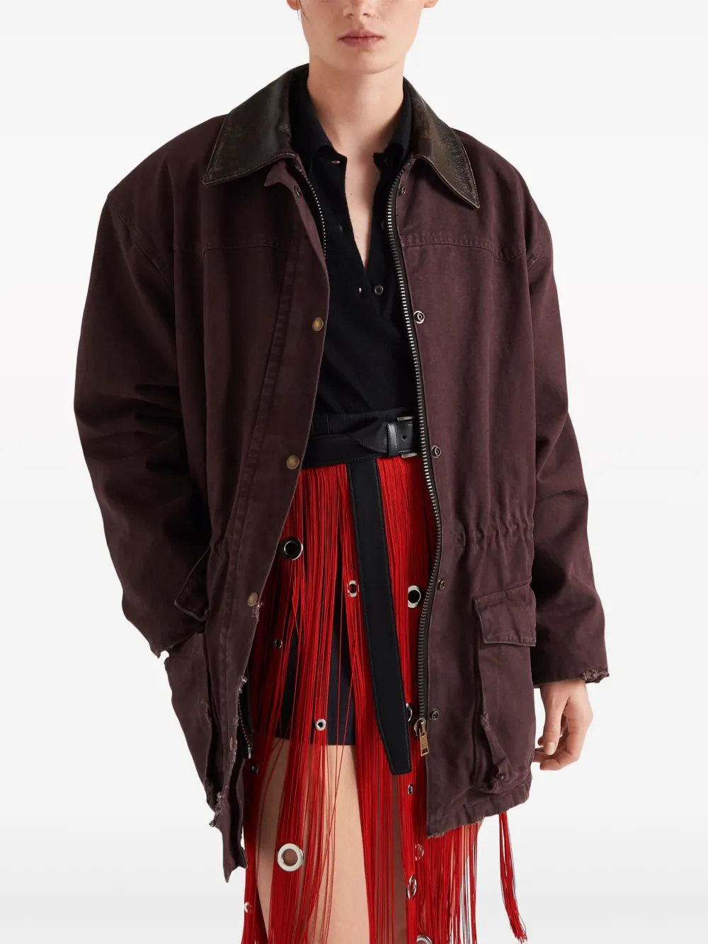 Shop Prada Single-breasted Canvas Jacket In Red