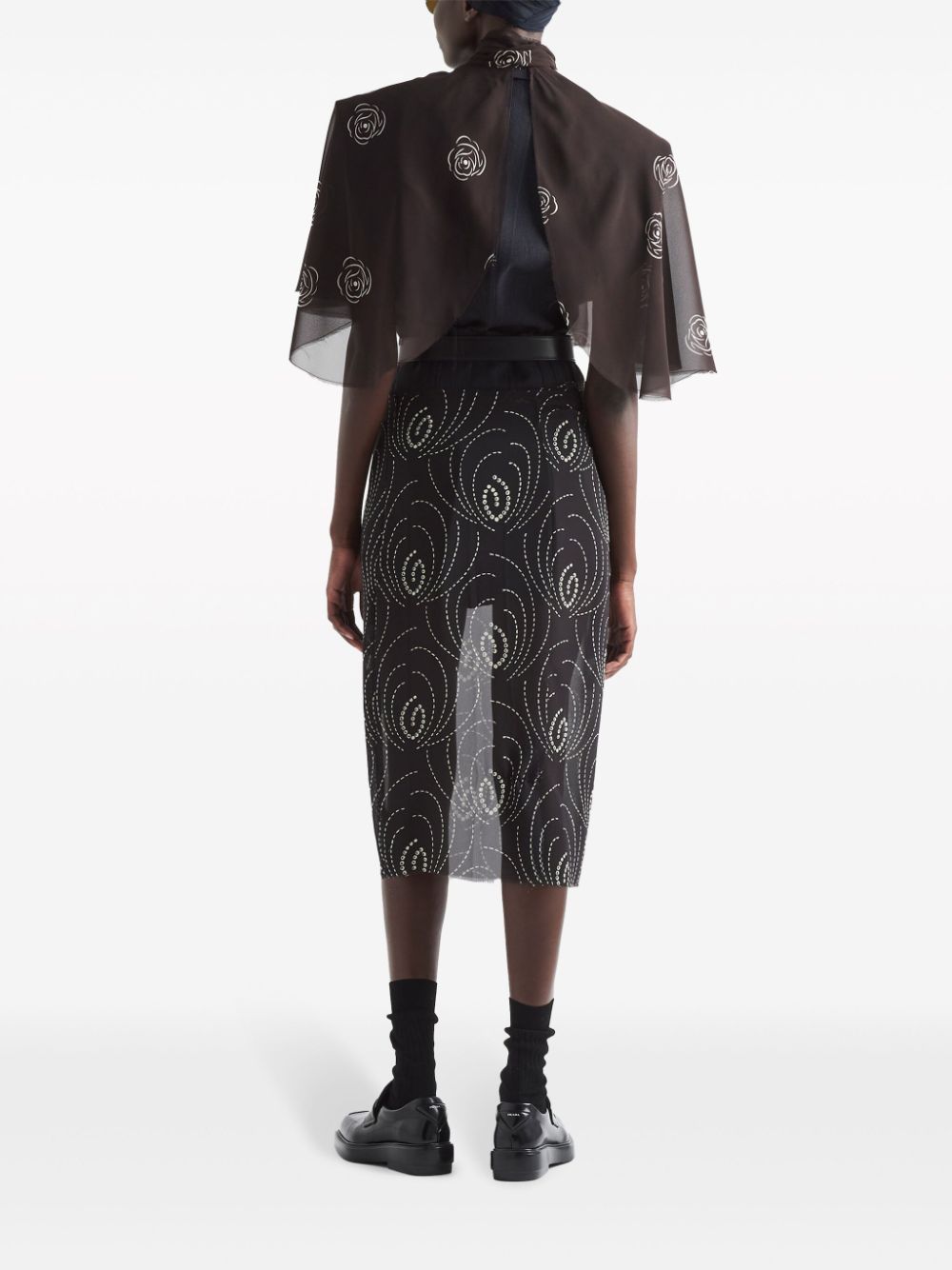 Shop Prada Abstract-print Midi Pencil Skirt In Black