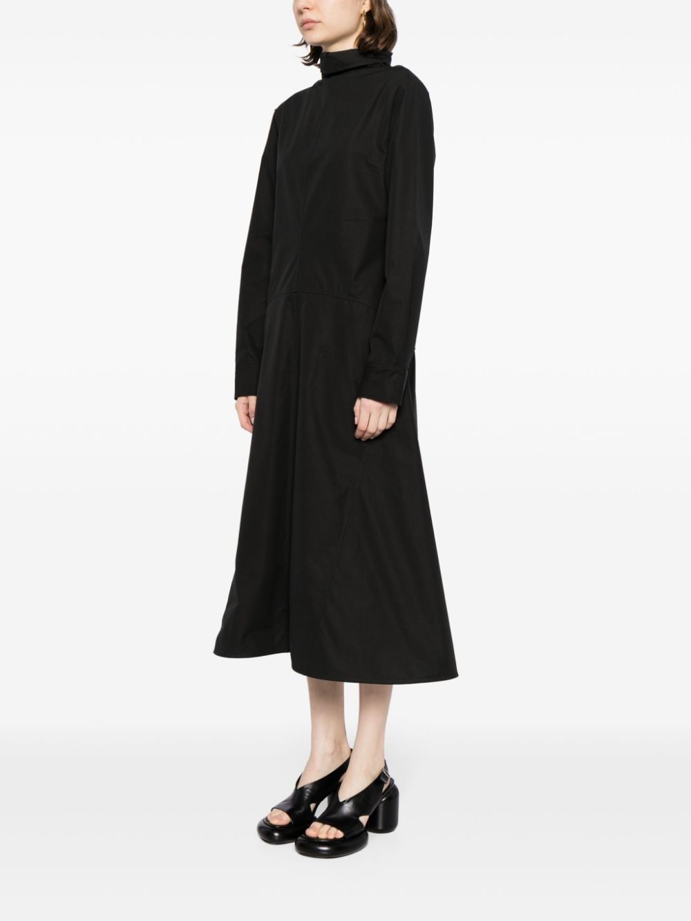 Jil Sander tie-fastening cotton midi dress Zwart