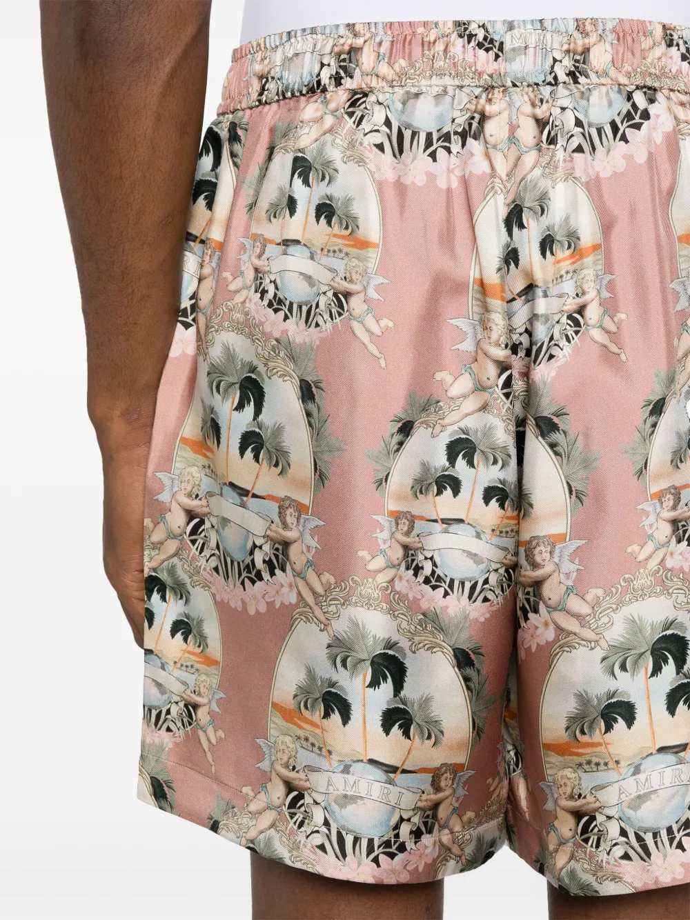 GRAPHIC-PRINT SILK SHORTS