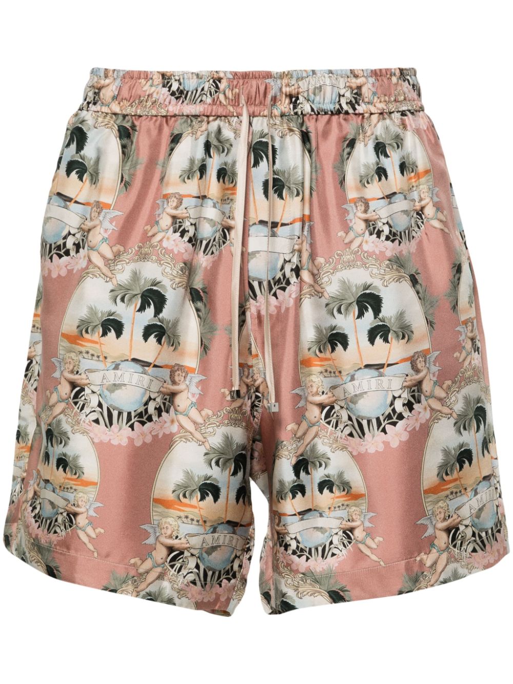 AMIRI Zijden shorts met print Roze
