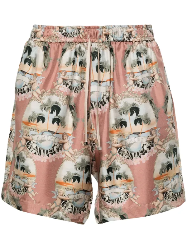 ハーフ・ショートパンツ Amiri Printed Silk Bermuda Shorts AMIRI graphic-print Silk Shorts | Blue | FARFETCH