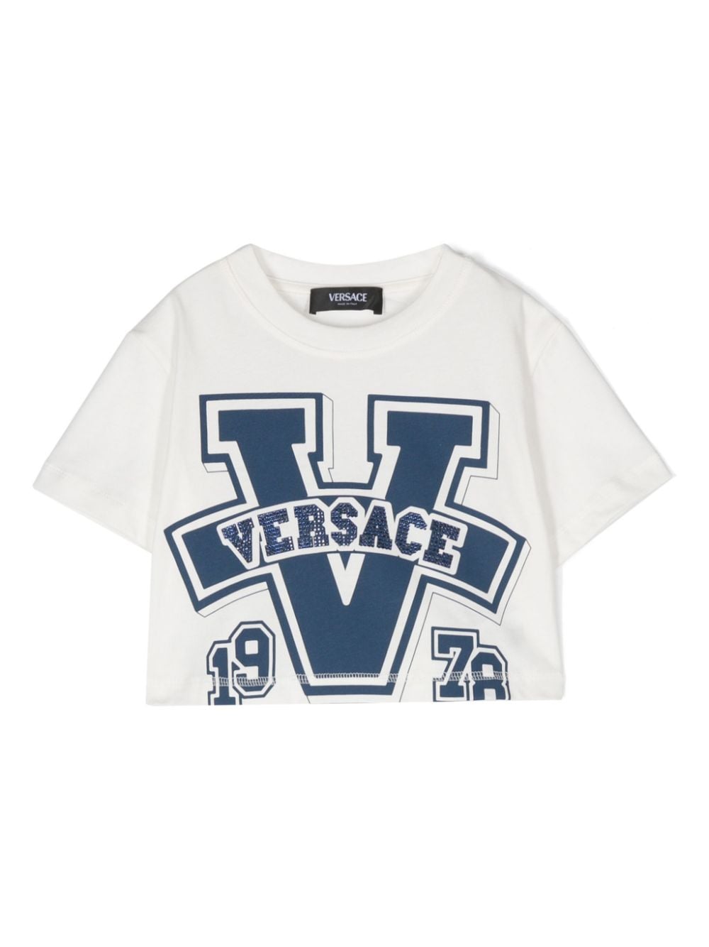 Versace Kids logo-print cropped T-shirt - Bianco