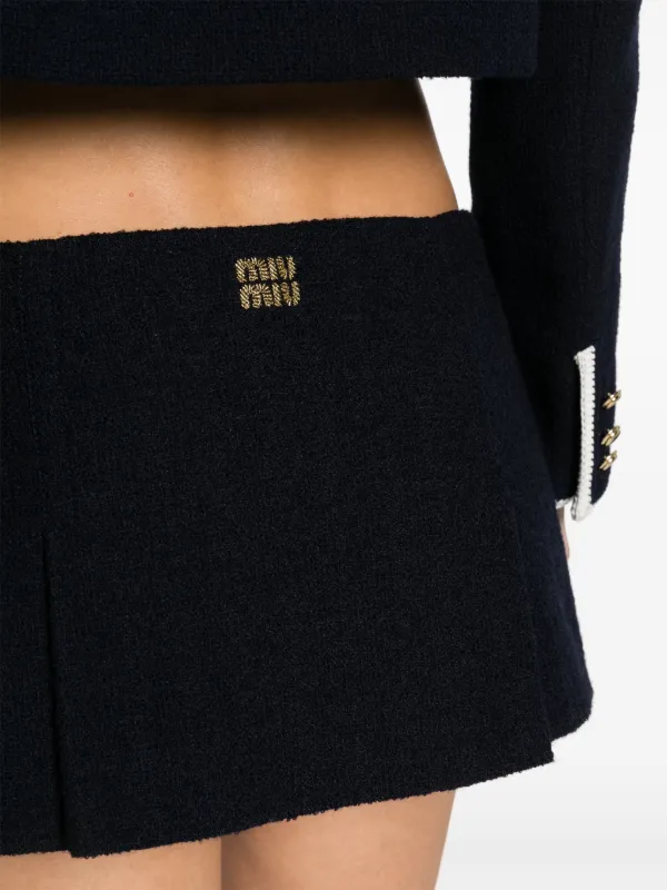 Miu Miu pleat-detail Tweed Skirt | Blue | FARFETCH UK