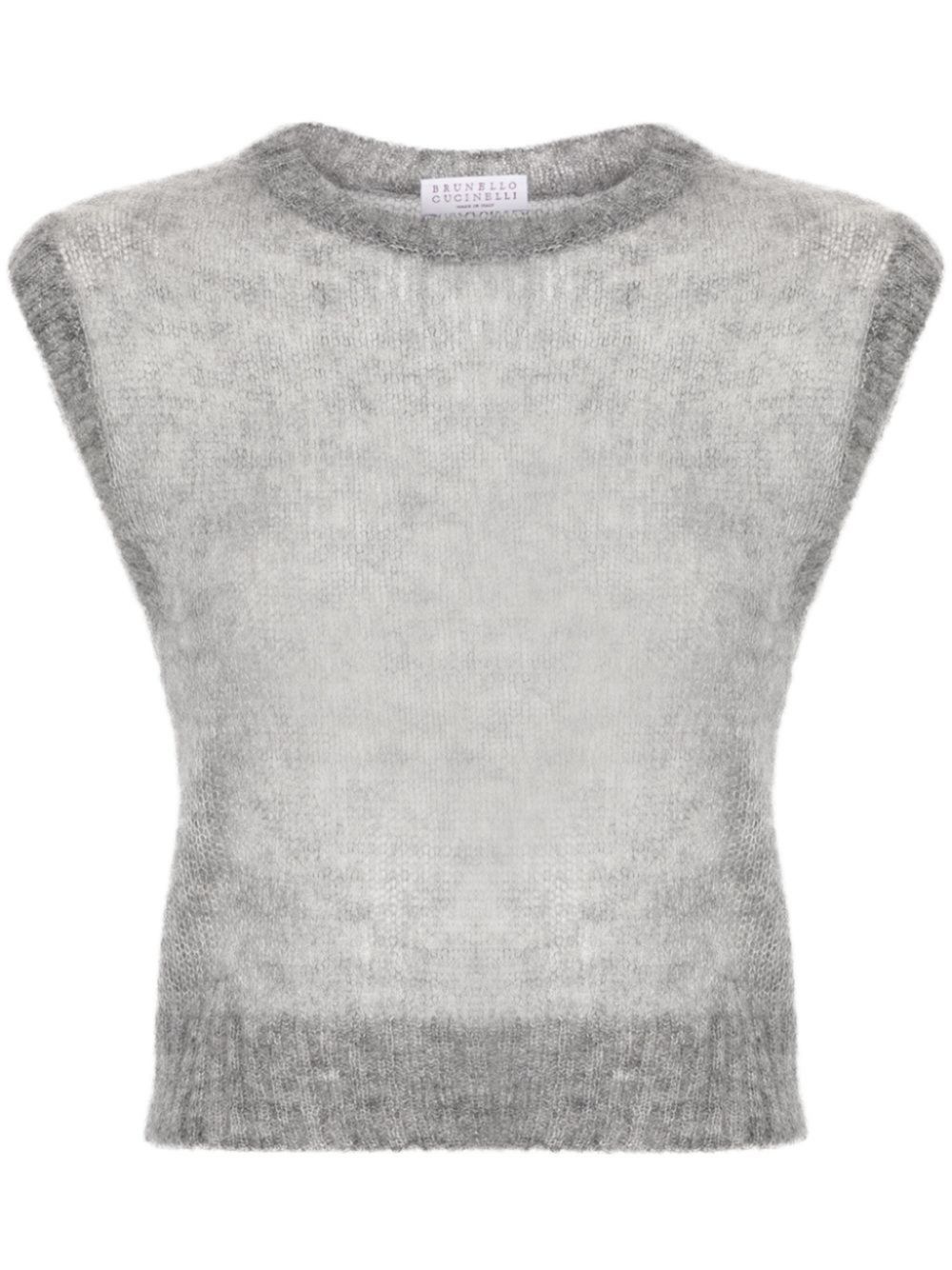 Shop Brunello Cucinelli Open-knit Cropped Vest In Grey