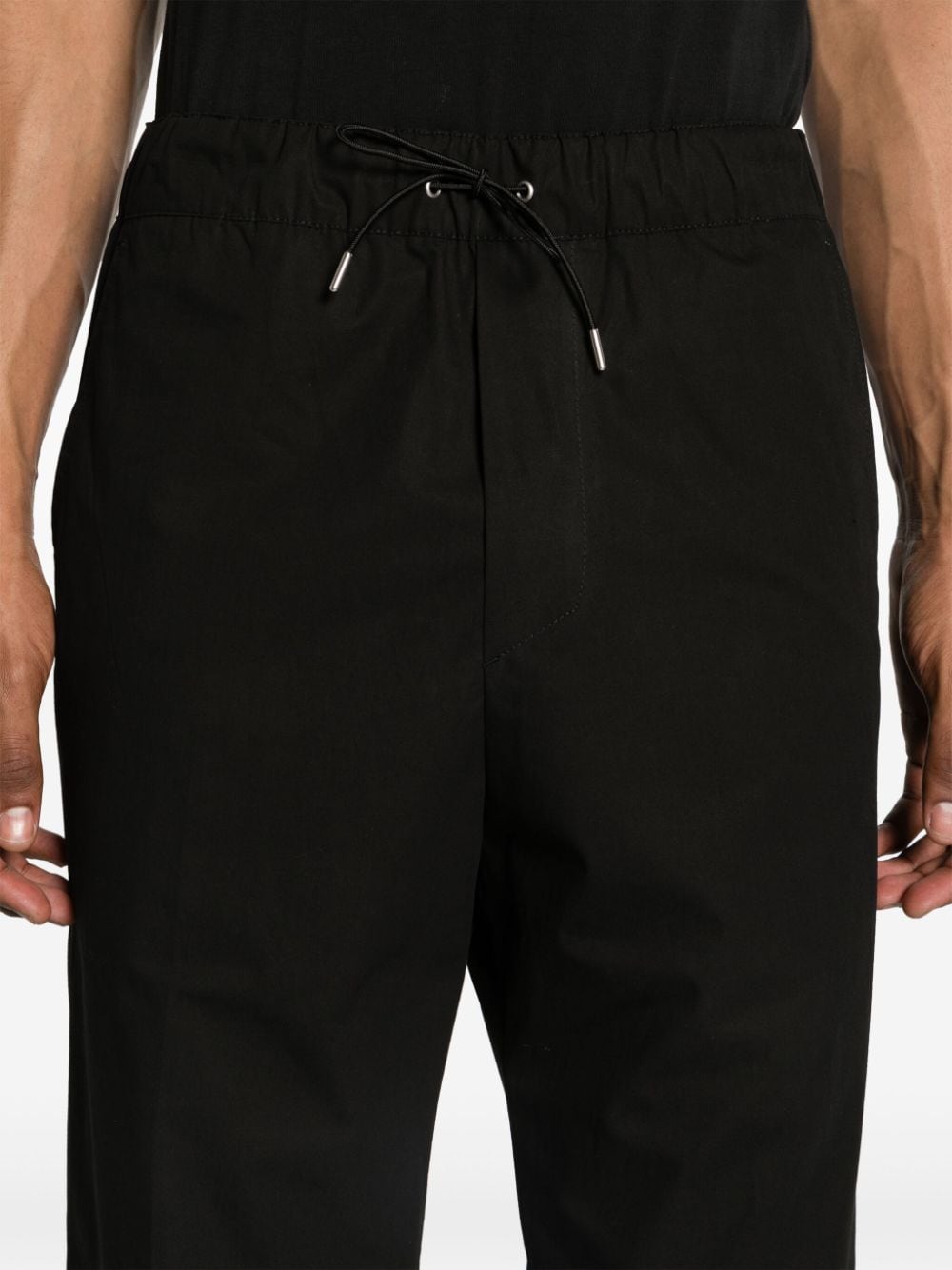 Shop Oamc Drawstring Cotton Trousers In Black
