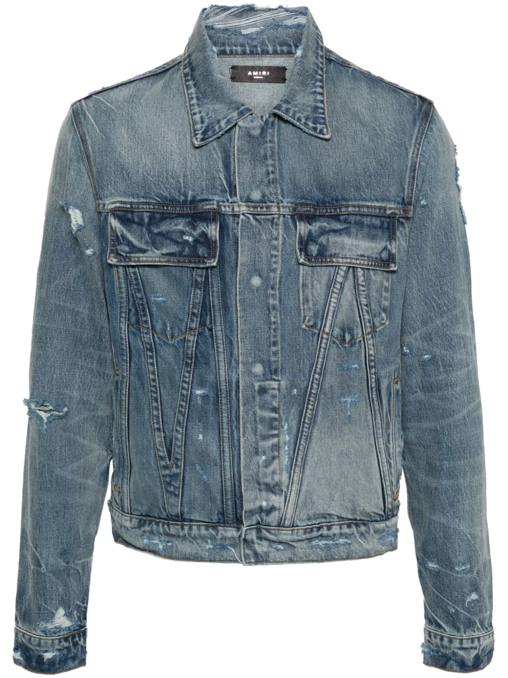 Shop Amiri Distressed-effect Denim Jacket In Blue