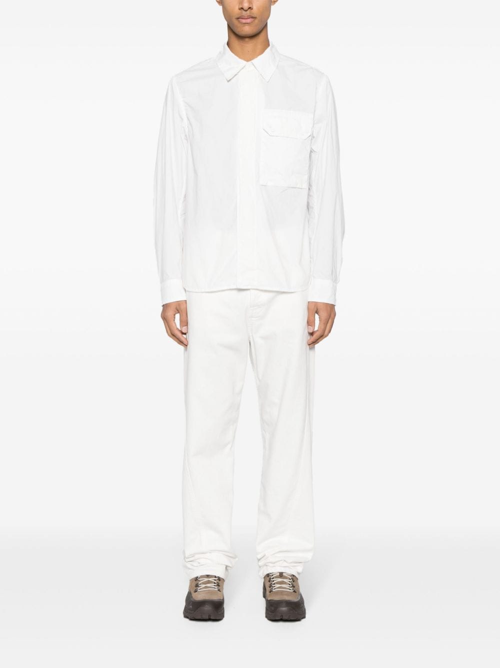 Shop Ten C Classic-collar Garment-dyed Shirt In White