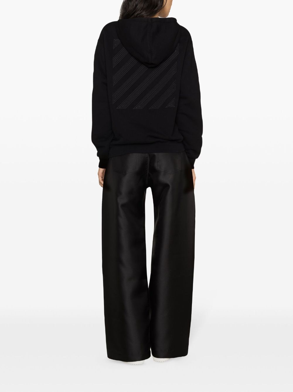 Shop Off-white Diag-stripe Embroidered Cotton Hoodie In Black