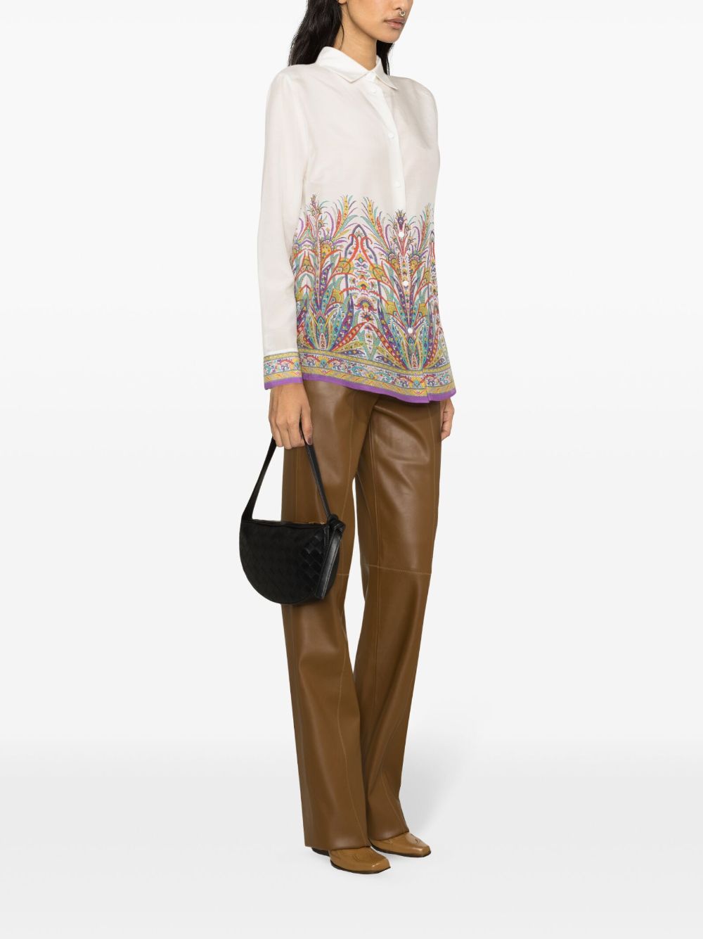 Shop Etro Abstract-print Satin-finish Shirt In White