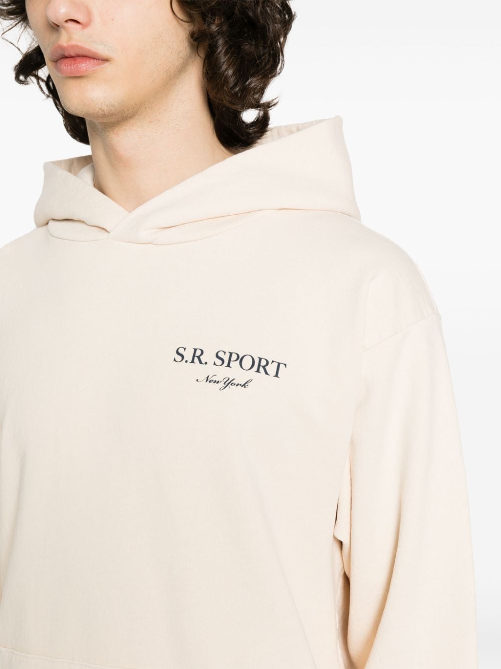 Shop Sporty And Rich Logo-printed Cotton Hoodie In Neutrals