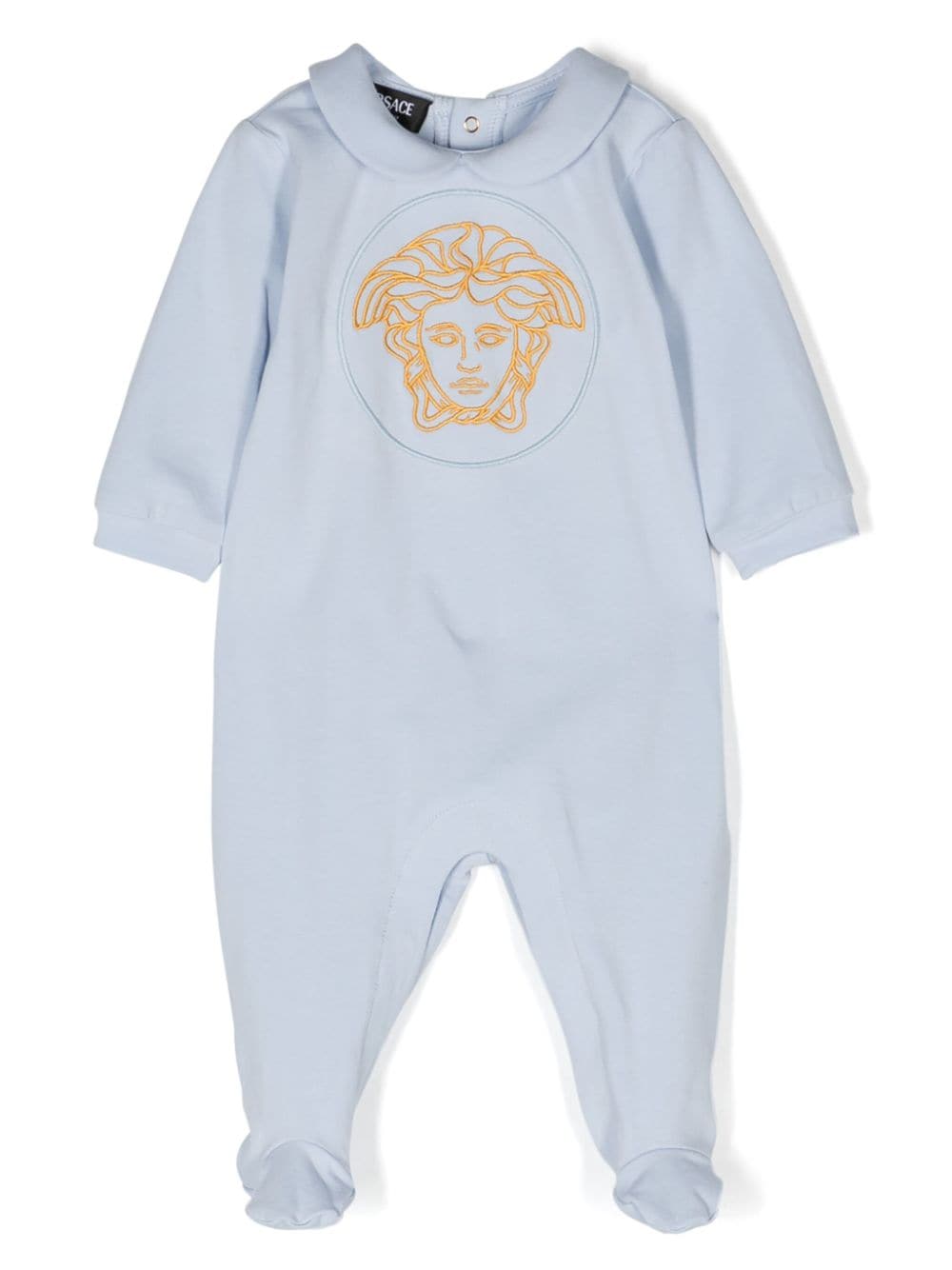 Versace Babies' Medusa Head 刺绣平纹针织睡衣套装 In Blue