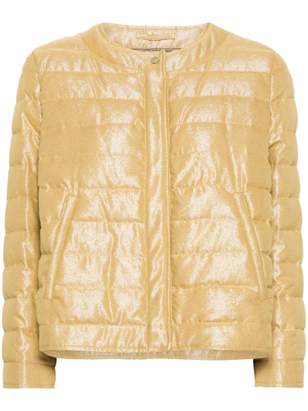 Herno Lurex Quilted Down Jacket In Gold
