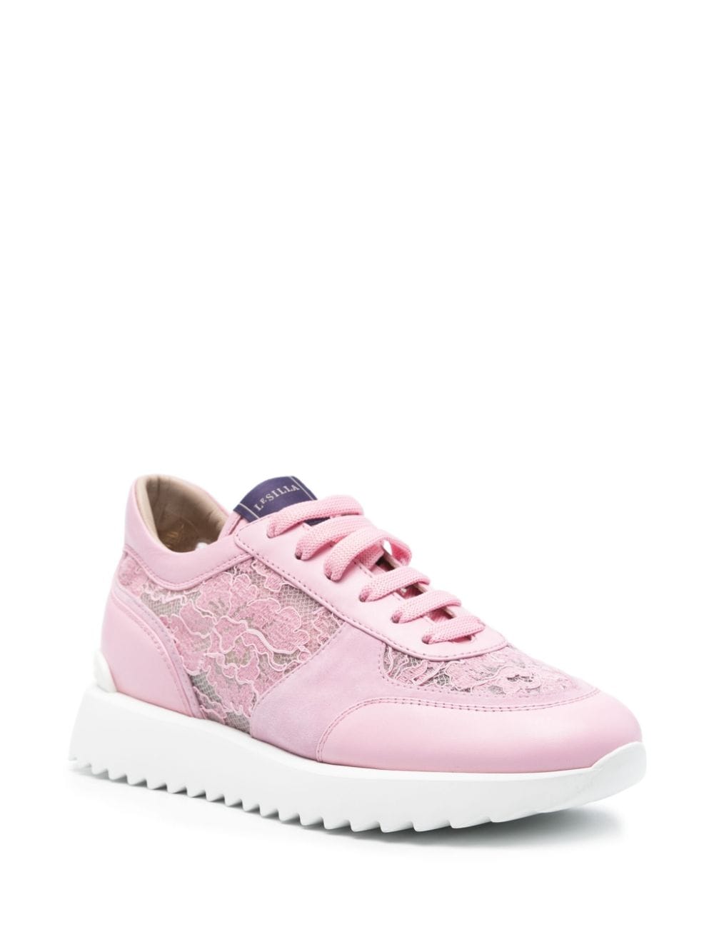Shop Le Silla Floral-lace Leather Sneakers In Pink