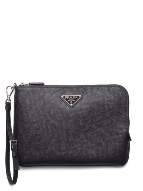 Prada small triangle-logo clutch bag