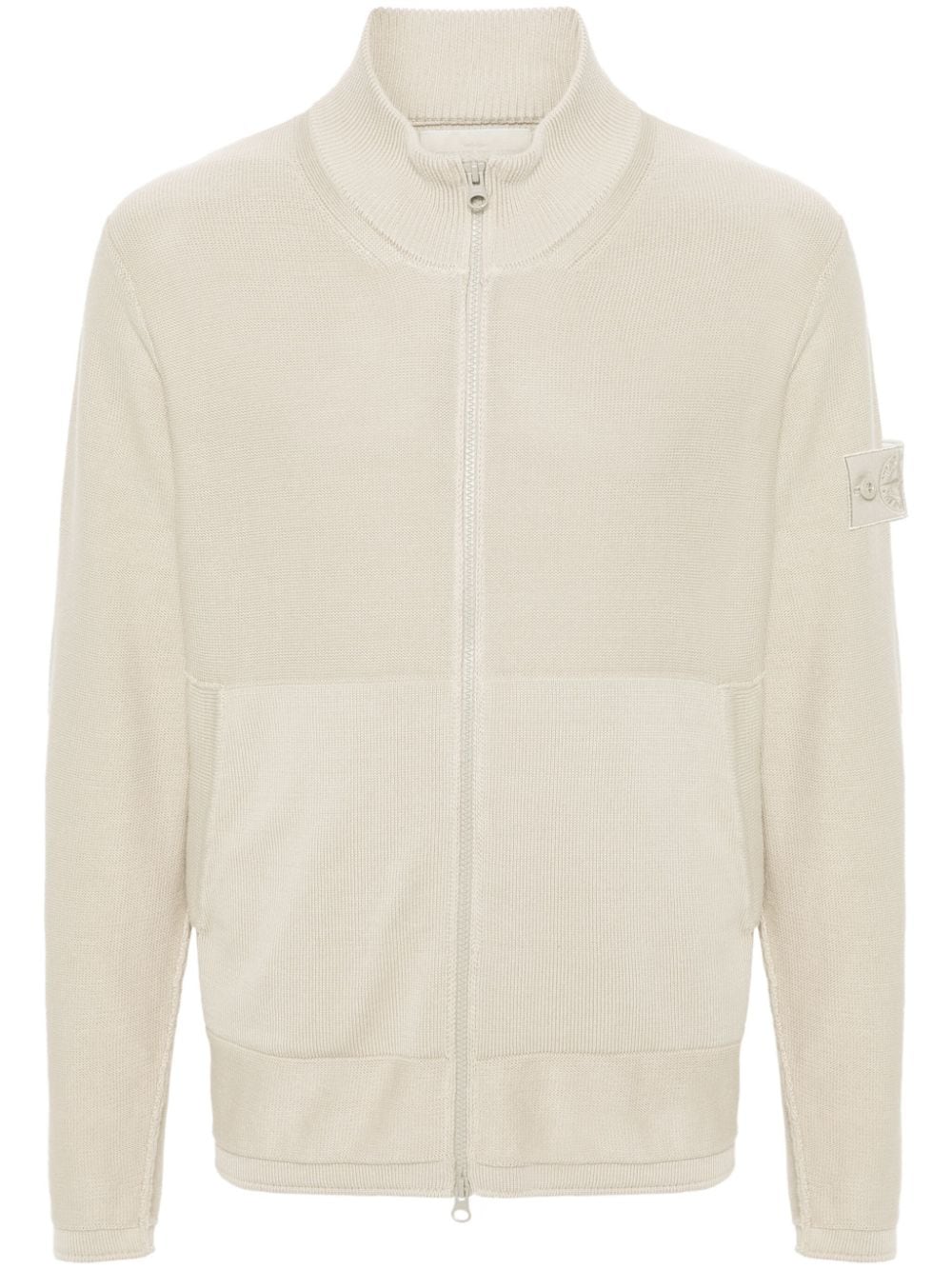 Stone Island Compass-badge Zipped Cardigan In Neutrals