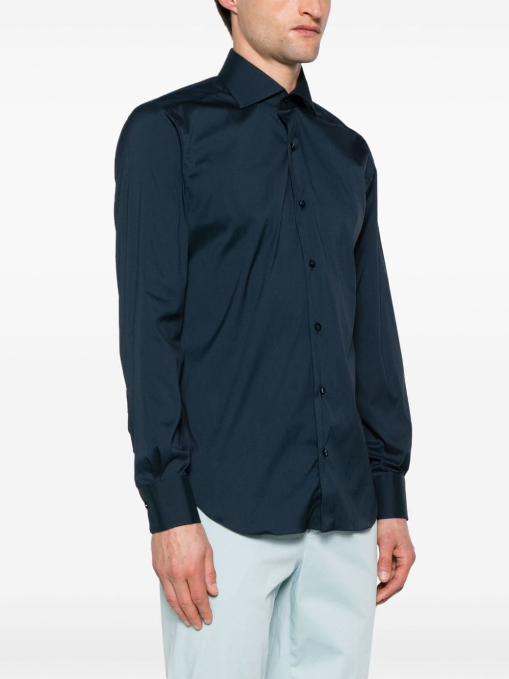 Shop Barba Classic-collar Poplin Shirt In Blue