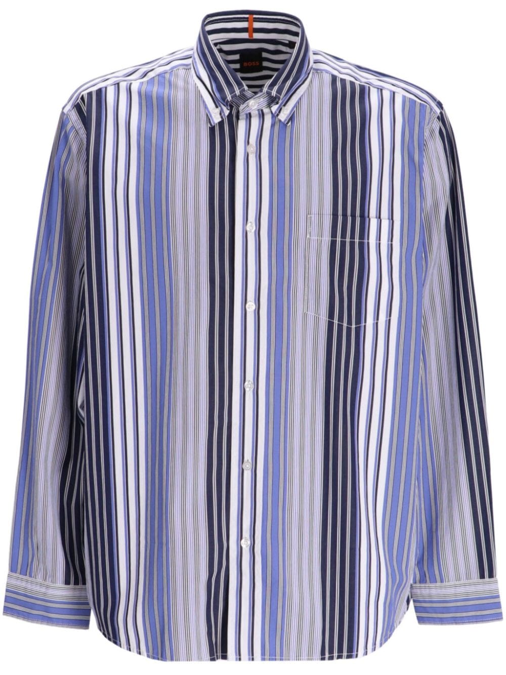 Hugo Boss Lambey Striped Cotton Shirt In Blue