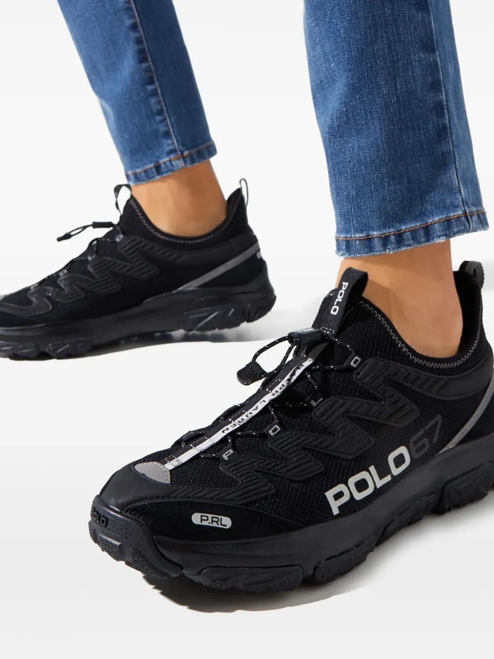 Polo Ralph Lauren Pull-tab Mesh Trainers In Black