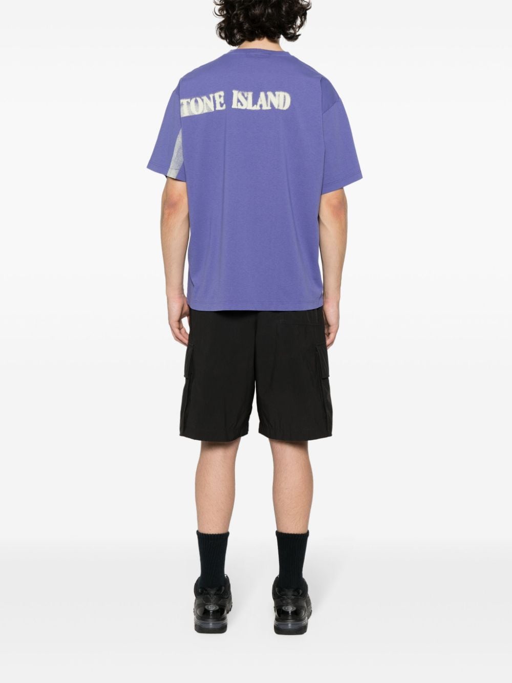 Shop Stone Island Logo-print Cotton T-shirt In Purple